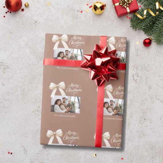 Papier Cadeau Mocha café crème arc photo script Noël