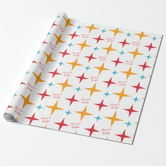 Papier Cadeau Mod Stars Noël, Rétro Mid-Century Moderne (Déroulé)