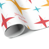 Papier Cadeau Mod Stars Noël, Rétro Mid-Century Moderne (Coin rond)