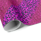 Papier Cadeau Mode moderne rose violet Parties scintillant Leopa (Coin rond)