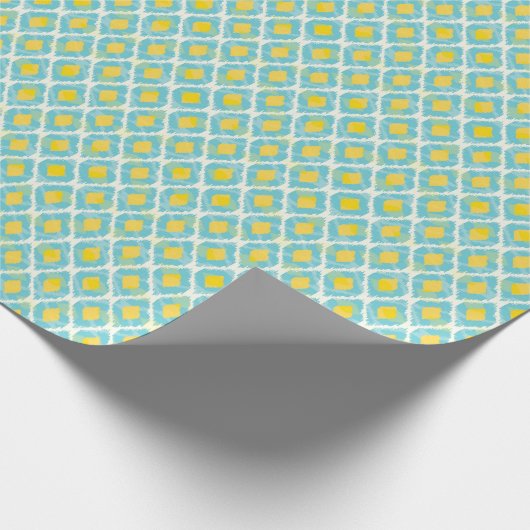 Papier Cadeau Mode tribal moderne ikat bleu jaune (Coin)