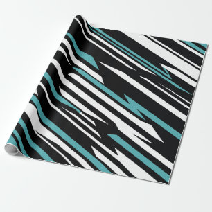 Papier Cadeau Modèle abstrait linéaire noir, blanc et teal