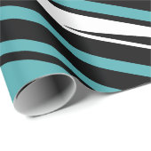 Papier Cadeau Modèle abstrait linéaire noir, blanc et teal (Coin rond)