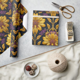 Papier Cadeau Modèle Art Nouveau floral doré de William Morris