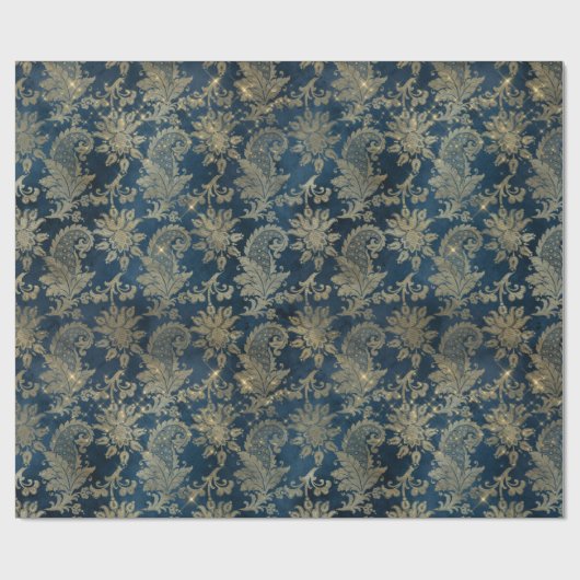 Papier Cadeau modèle céleste à fleurs dorées (Plat)