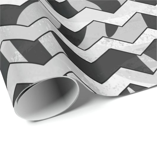 Papier Cadeau Modèle Chevron noir et gris Zebra (Coin rond)