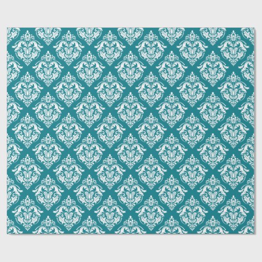Papier Cadeau Modèle Damas blanc et turquoise (Plat)