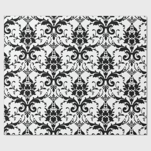 Papier Cadeau Modèle Damas noir et blanc (Plat)