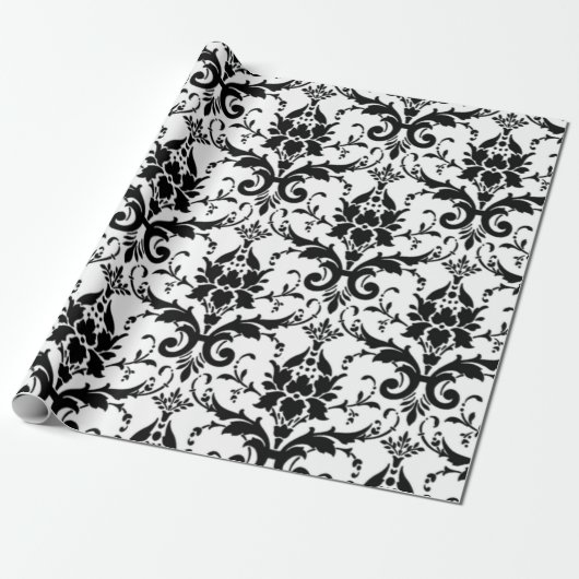 Papier Cadeau Modèle Damas noir et blanc (Déroulé)