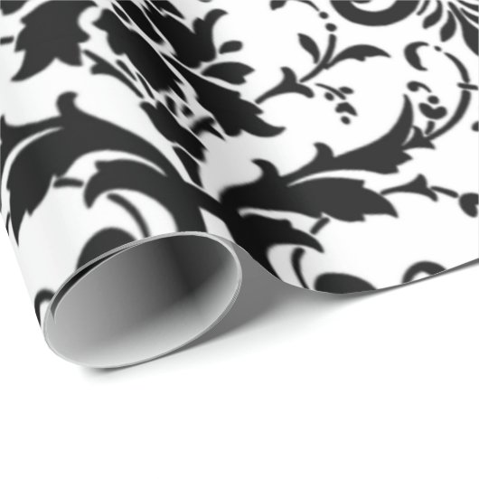 Papier Cadeau Modèle Damas noir et blanc (Coin rond)