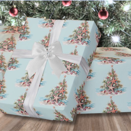 Papier Cadeau Modèle d'Arbre de Noël de Plage