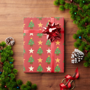 Papier Cadeau Modèle d'arbre de Noël sous la lumière des étoiles