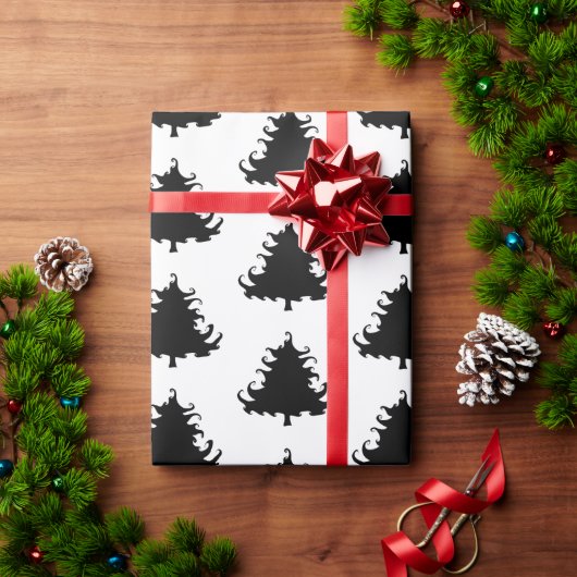 Papier Cadeau Modèle d'arbres de Noël noirs (Cadeau de vacances)