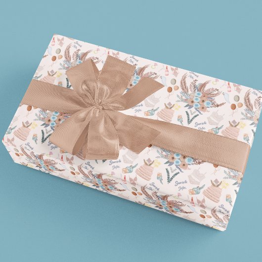 Papier Cadeau Modèle de Baby Shower Bohème Chic