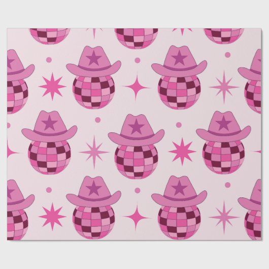 Papier Cadeau Modèle de chapeau de cowgirl disco rose avec des é (Plat)