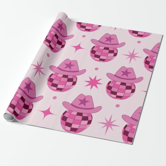 Papier Cadeau Modèle de chapeau de cowgirl disco rose avec des é (Déroulé)