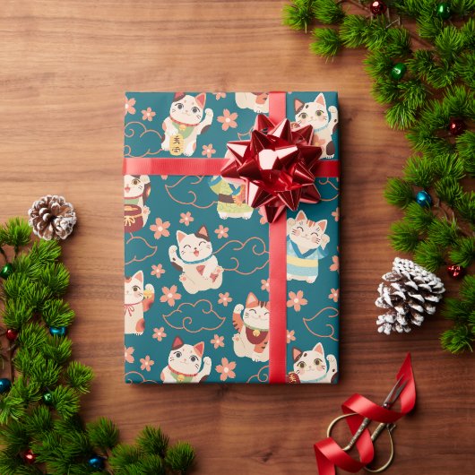 Papier Cadeau Modèle de chats chanceux Maneki Neko (Cadeau de vacances)