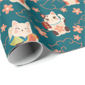 Papier Cadeau Modèle de chats chanceux Maneki Neko (Coin rond)