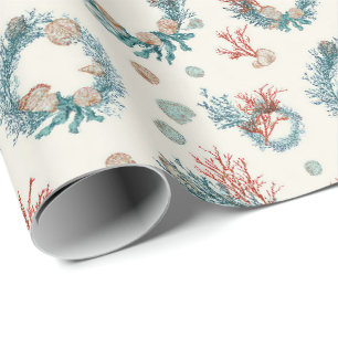 Papier Cadeau Modèle de couronne de Noël vintage marine côtière