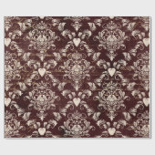 Papier Cadeau Modèle de damas gothique Brown et crème (Plat)