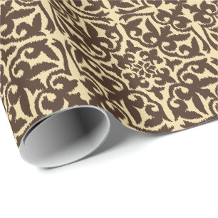 Papier Cadeau Modèle de damas Ikat - Chocolat Brown et Tan