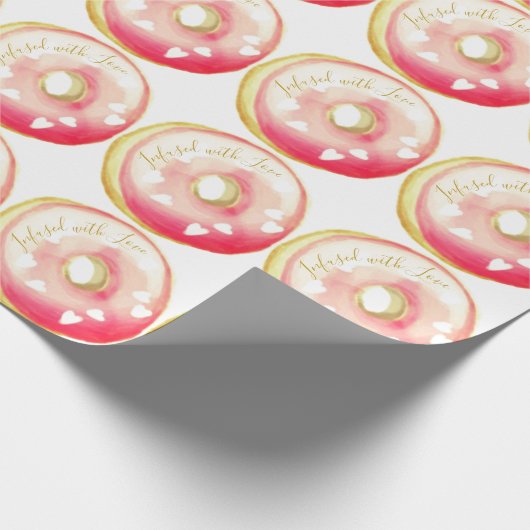 Papier Cadeau Modèle de Donut givré rose "infusé d'amour" (Coin)