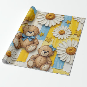 Papier Cadeau Modèle de jardin de marguerites Ourson (11)