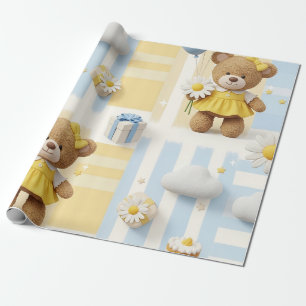 Papier Cadeau Modèle de jardin de marguerites Ourson (8)