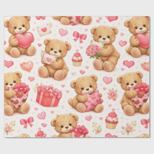 Papier Cadeau Modèle de la Saint-Valentin Ourson à l'aquarelle