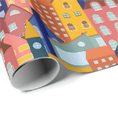 Papier Cadeau Modèle de maisons de ville de bloc de quartier (Coin rond)