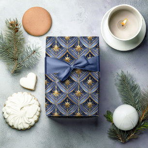 Papier Cadeau Modèle de Noël Bleu Or #16 ID1009