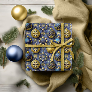 Papier Cadeau Modèle de Noël Bleu Or #20 ID1009