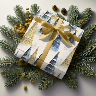 Papier Cadeau Modèle de Noël Blue Gold #8 ID1009