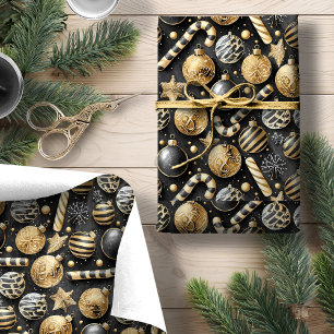 Papier Cadeau Modèle de Noël en or noir #12 ID1009