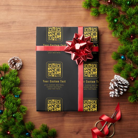 Papier Cadeau Modèle de QR Code et Texte éditable | Noir et Or (Cadeau de vacances)