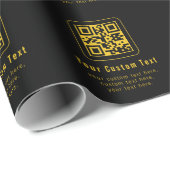 Papier Cadeau Modèle de QR Code et Texte éditable | Noir et Or (Coin rond)