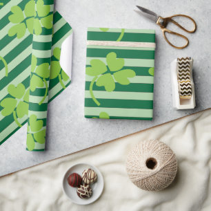 Papier Cadeau Modèle de rayures de trèfle à quatre feuilles de l