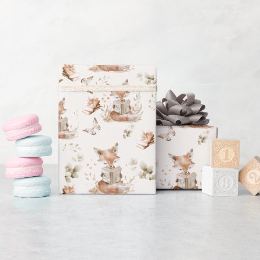 Papier Cadeau Modèle de renard de lecture du chapitre un (Baby Shower)
