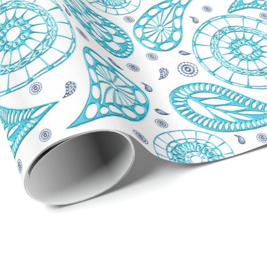 Papier Cadeau Modèle de sarcelle d'hiver de Paisley (Coin rond)