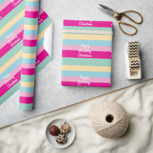 Papier Cadeau Modèle de texte à rayures colorées