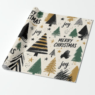 Papier Cadeau Modèle de typographie d'arbres de Noël modernes
