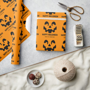 Papier Cadeau Modèle de visage de citrouille avec texte pour un 