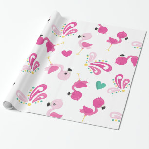 Papier Cadeau Modèle flamant rose blanc