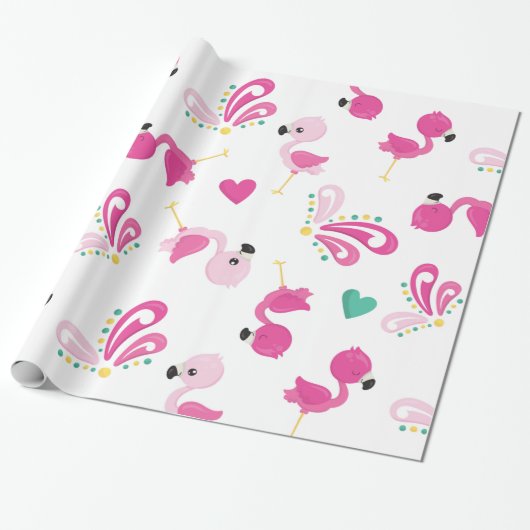Papier Cadeau Modèle flamant rose blanc (Déroulé)