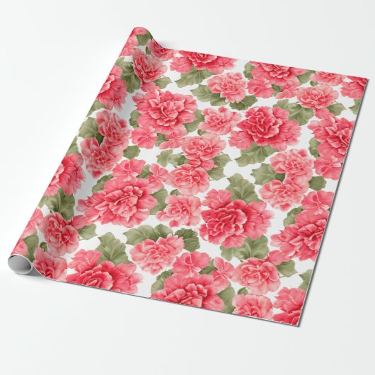 Papier Cadeau Modèle Floral Bégonia Fleurs (Déroulé)