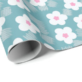 Papier Cadeau Modèle floral blanc bleu clair moderne (Coin rond)