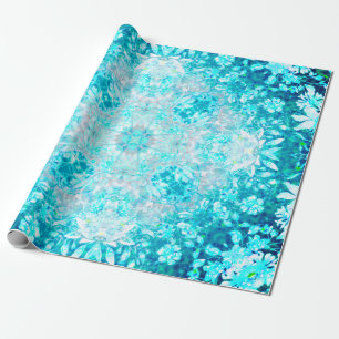 Papier Cadeau Modèle floral bleu cristal Turquoise