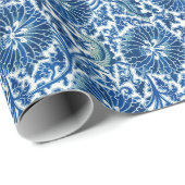 Papier Cadeau Modèle floral chinois bleu (Coin rond)