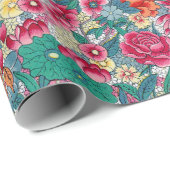Papier Cadeau Modèle floral chinois coloré (Coin rond)