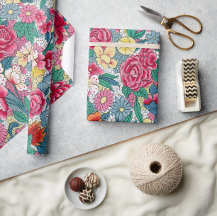 Papier Cadeau Modèle floral chinois coloré